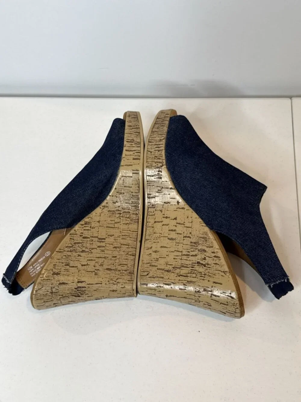 Aerosoles World Traveler Denim Peep Toe Wedge Sandals Size 12M